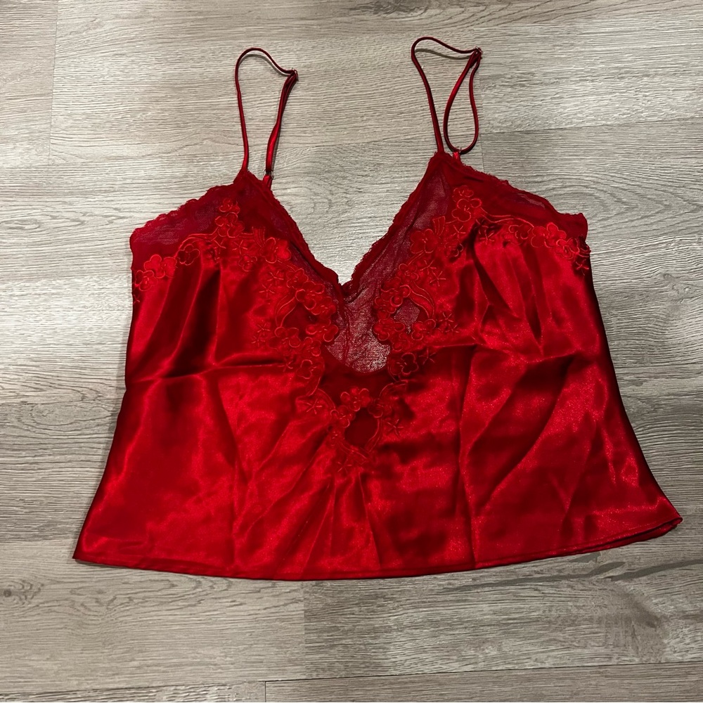 Vintage Red Lace Satin Camisole